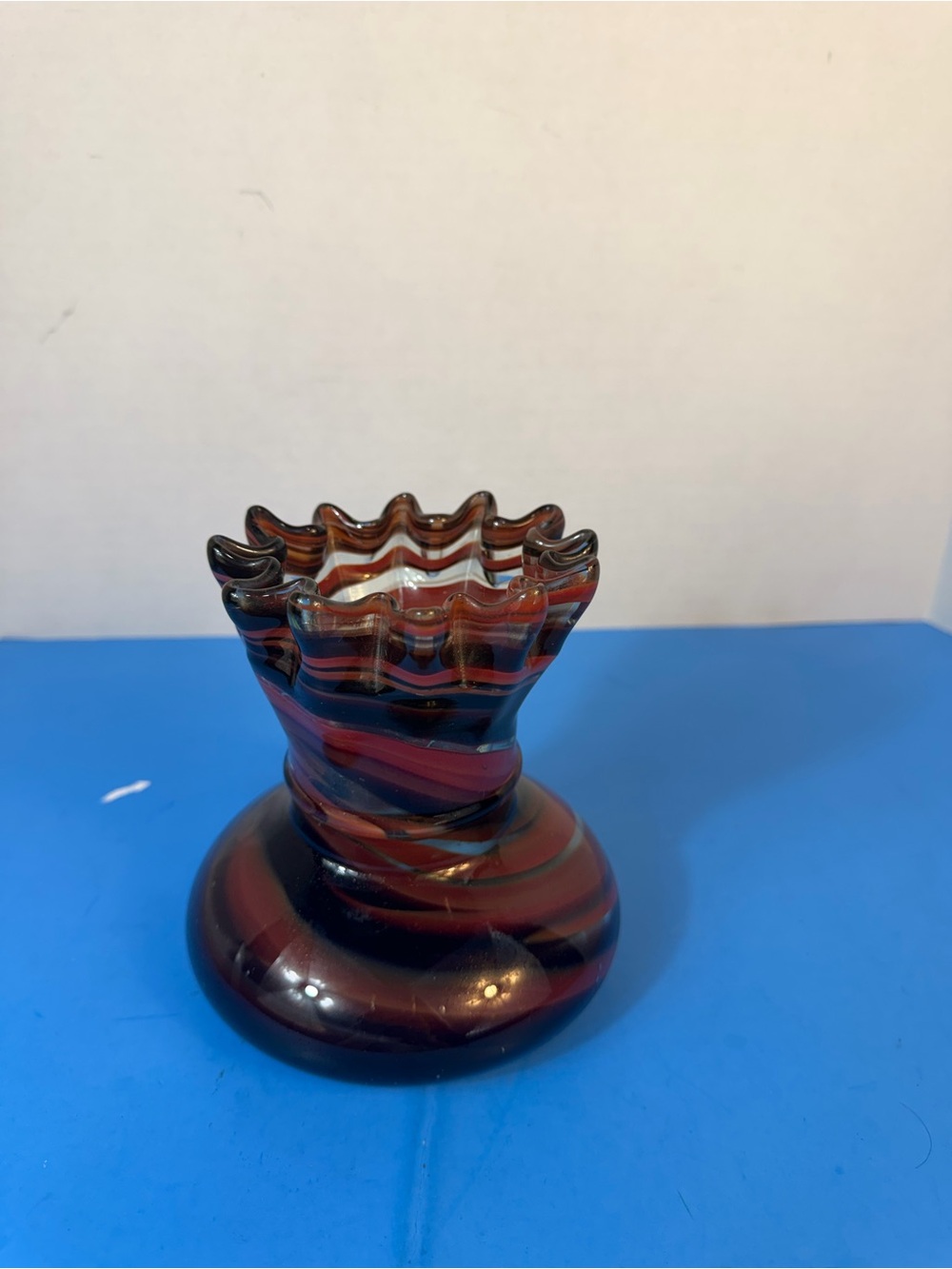 Handblown Swirl Glass Vase - Brown and Black